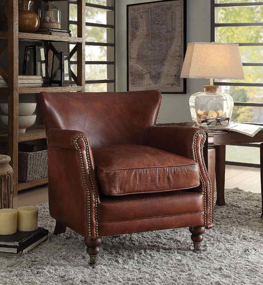 Acme Furniture - Leeds Vintage Dark Brown Leather Accent Chair - 96679 - GreatFurnitureDeal