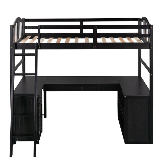 GFD Home - Twin size Loft Bed with Drawers, Cabinet, Shelves and Desk, Wooden Loft Bed with Desk - Espresso(OLD SKU :LP000505AAP) - GreatFurnitureDeal