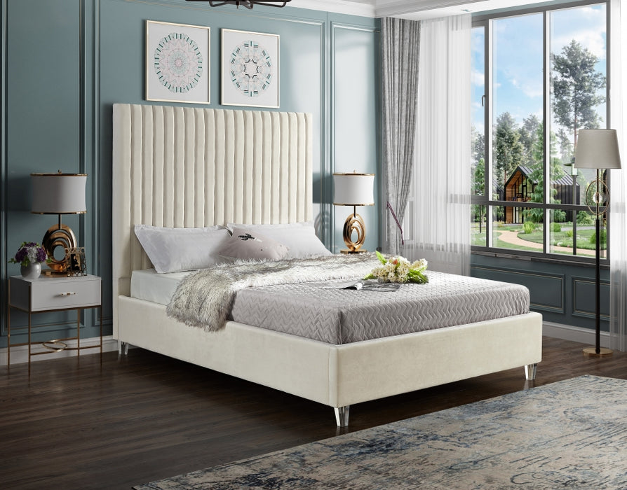 Meridian Furniture - Candace Velvet King Bed in Cream - CandaceCream-K - GreatFurnitureDeal