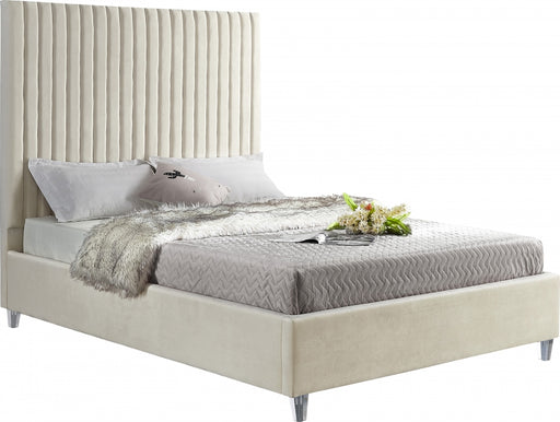 Meridian Furniture - Candace Velvet King Bed in Cream - CandaceCream-K - GreatFurnitureDeal