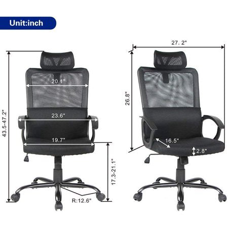 Mesh Chair - Office Desk Chair with Headrest Computer Office Chair- Black - A97965-BLK - GreatFurnitureDeal