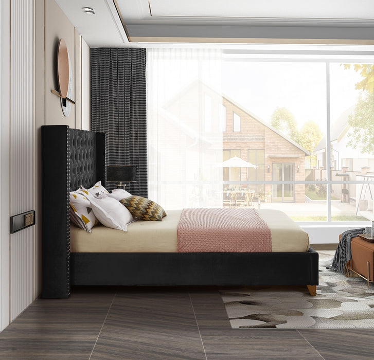 Meridian Furniture - Barolo Velvet Queen Bed in Black - BaroloBlack-Q - GreatFurnitureDeal