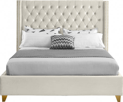 Meridian Furniture - Barolo Velvet Queen Bed in Cream - BaroloCream-Q - GreatFurnitureDeal