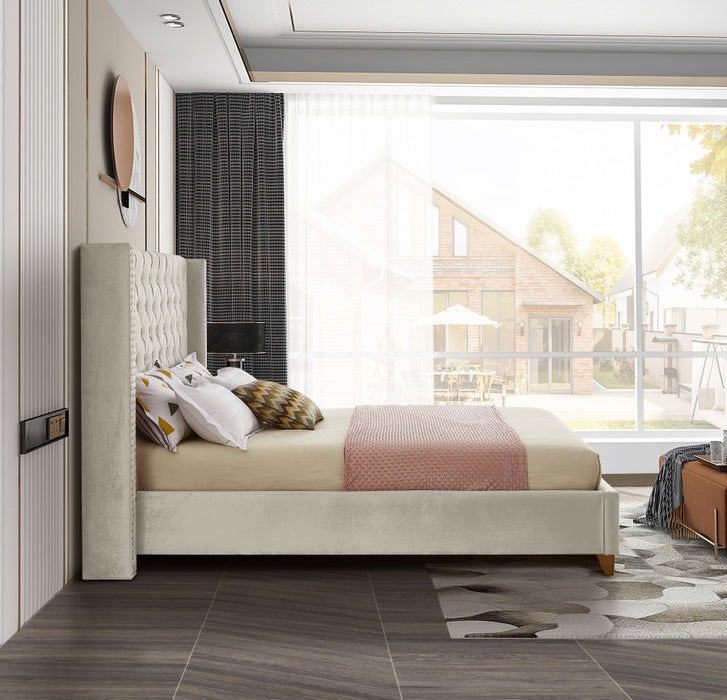Meridian Furniture - Barolo Velvet King Bed in Cream - BaroloCream-K - GreatFurnitureDeal