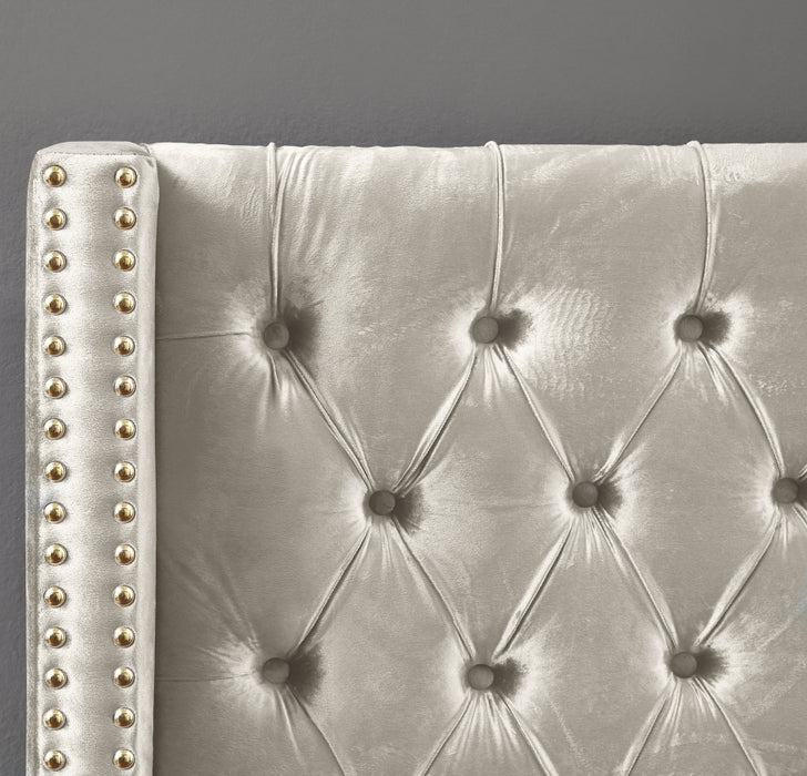 Meridian Furniture - Barolo Velvet Queen Bed in Cream - BaroloCream-Q - GreatFurnitureDeal