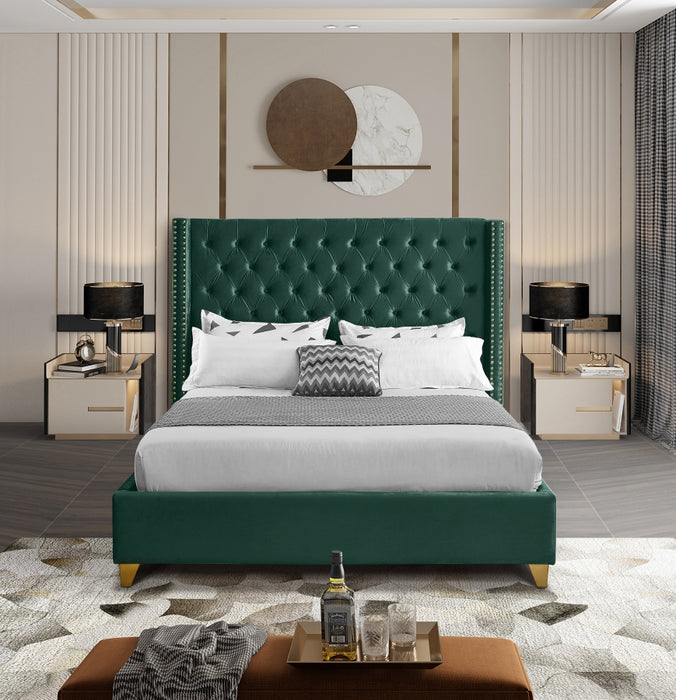Meridian Furniture - Barolo Velvet King Bed in Green - BaroloGreen-K - GreatFurnitureDeal