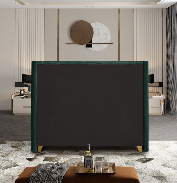 Meridian Furniture - Barolo Velvet Queen Bed in Green - BaroloGreen-Q - GreatFurnitureDeal