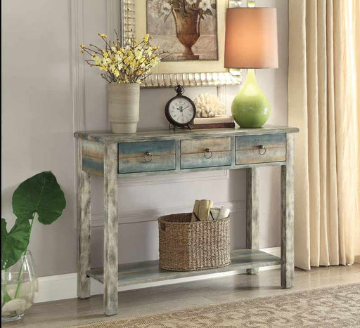 Acme Furniture - Glancio Antique White & Teal Console Table - 97257 - GreatFurnitureDeal