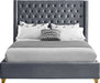 Meridian Furniture - Barolo Velvet King Bed in Grey - BaroloGrey-K - GreatFurnitureDeal