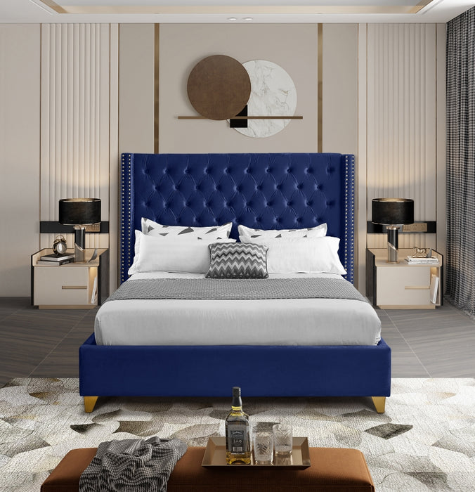 Meridian Furniture - Barolo Velvet King Bed in Navy - BaroloNavy-K - GreatFurnitureDeal