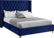 Meridian Furniture - Barolo Velvet Queen Bed in Navy - BaroloNavy-Q - GreatFurnitureDeal