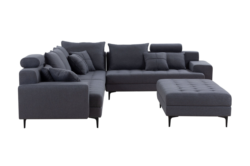 GFD Home - Dark Grey Sectional Sofa Couch,144'' Wide Reversible L-Shaped Sofa Couch Set  with Ottoman for Living Room Apartment Home Hotel - GreatFurnitureDeal