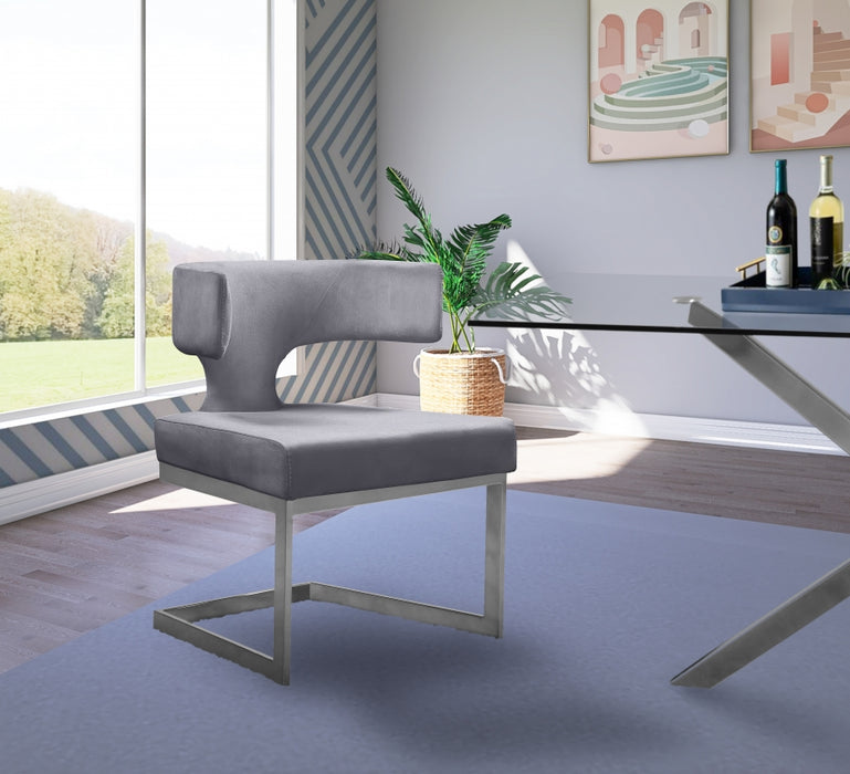 Meridian Furniture - Alexandra Velvet Dining Chair Set of 2 in Grey - 954Grey-C