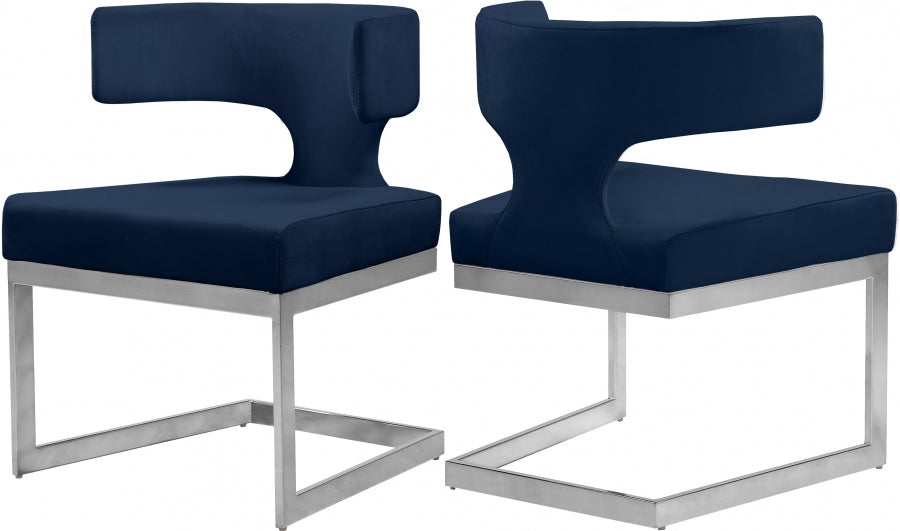 Meridian Furniture - Alexandra Velvet Dining Chair Set of 2 in Navy - 954Navy-C - GreatFurnitureDeal