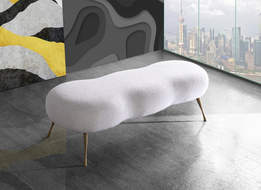Meridian Furniture - Nube Faux Sheepskin Fur Bench in White - 109Fur - GreatFurnitureDeal