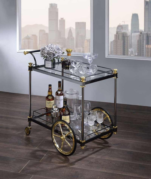Acme Furniture - Cyrus Black/Gold & Clear Glass Serving Cart - 98370