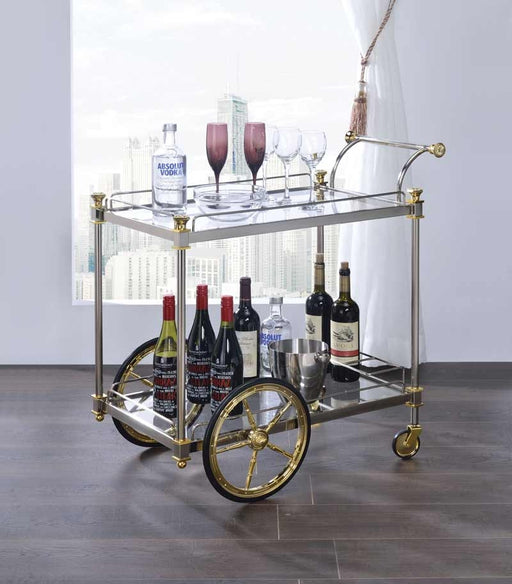 Acme Furniture - Cyrus Silver-Gold & Clear Glass Serving Cart - 98372 - GreatFurnitureDeal