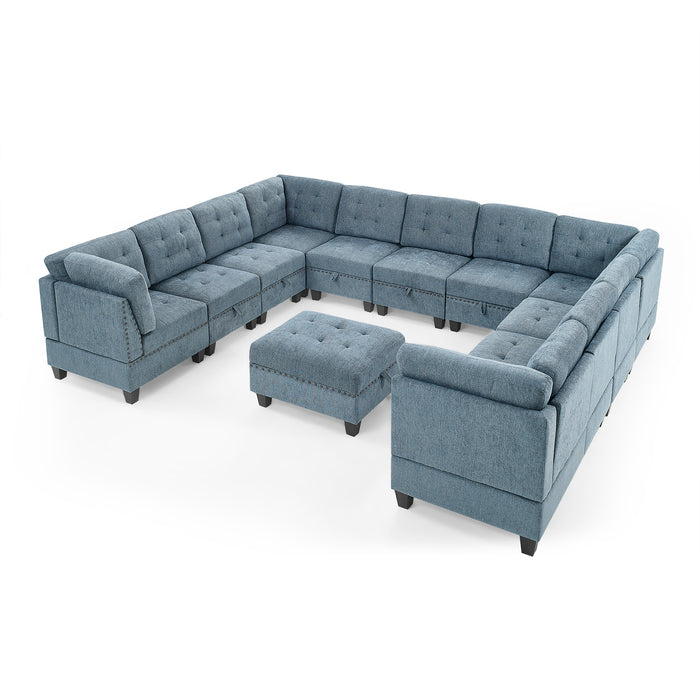 GFD Home - U shape Modular Sectional Sofa，DIY Combination，includes Seven Single Chair， Four Corner and One Ottoman，Navy Blue - GreatFurnitureDeal