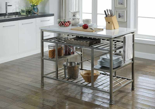 Acme Furniture - Lanzo Marble & Antique Pewter Kitchen Island (Counter) - 98402 - GreatFurnitureDeal