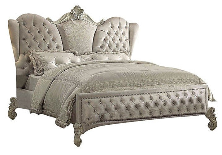 Acme Furniture - Versailles King Bed in Ivory Velvet-Bone White - 21127EK - GreatFurnitureDeal