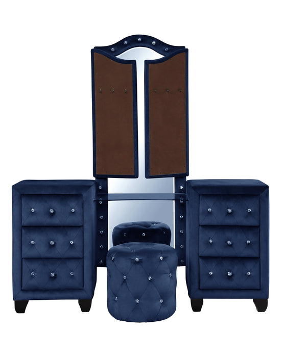 GFD Home - Sophia Full 5-N Vanity Upholstery Bedroom Set Made With Wood in Blue - GreatFurnitureDeal