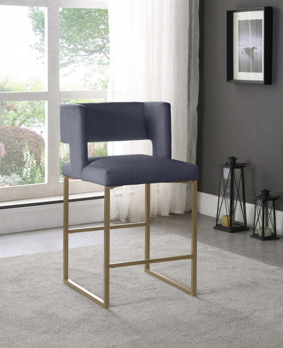 Meridian Furniture - Caleb Velvet Counter Stool Set of 2 in Grey - 969Grey-C - GreatFurnitureDeal
