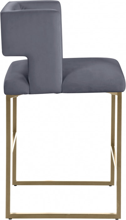 Meridian Furniture - Caleb Velvet Counter Stool Set of 2 in Grey - 969Grey-C