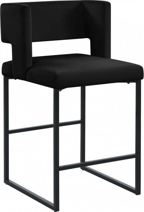 Meridian Furniture - Caleb Velvet Counter Stool Set of 2 in Black - 970Black-C - GreatFurnitureDeal