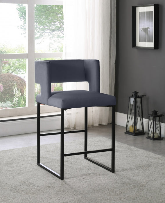 Meridian Furniture - Caleb Velvet Counter Stool Set of 2 in Grey - 970Grey-C