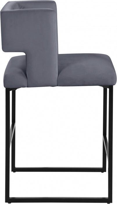 Meridian Furniture - Caleb Velvet Counter Stool Set of 2 in Grey - 970Grey-C - GreatFurnitureDeal