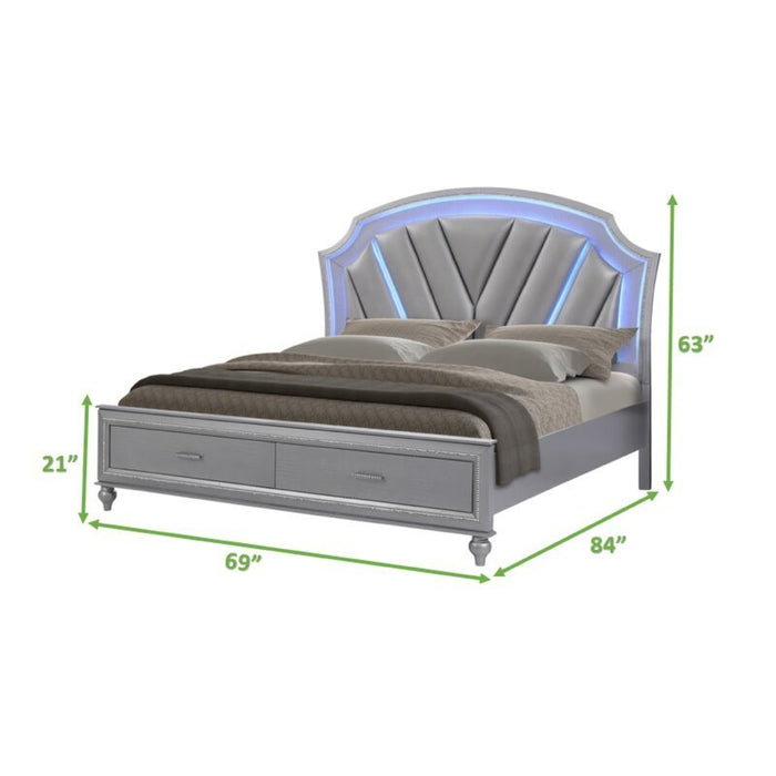 GFD Home - Rick Upholstered Low Profile Platform Amber Queen Silver LED Bed made with Wood - GreatFurnitureDeal