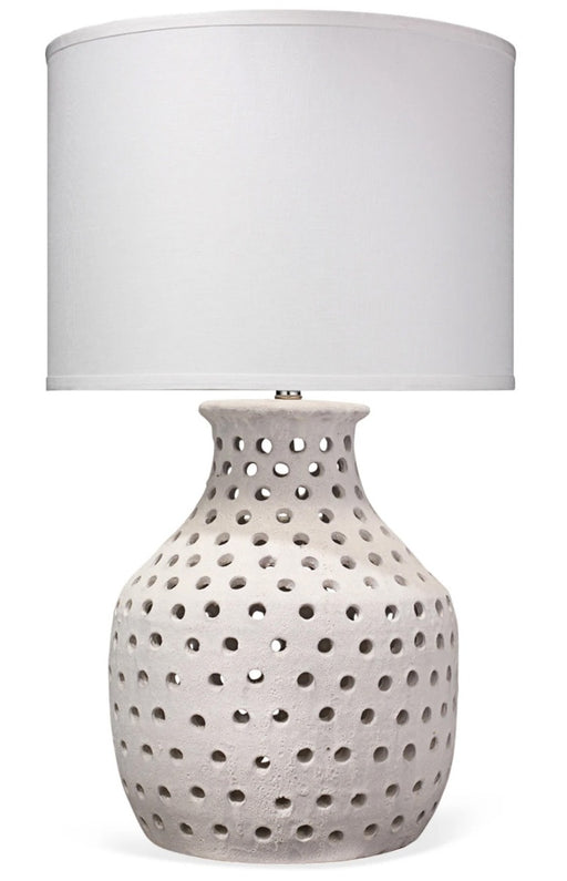 Jamie Young Company - Porous Table Lamp in White Matte Ceramic with Large Drum Shade in White Linen - 9POROTLWHITE - GreatFurnitureDeal