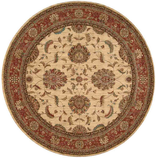 Nourison Rugs - Living Treasures Ivory-Red Area Rug - 5'10" x ROUND - GreatFurnitureDeal