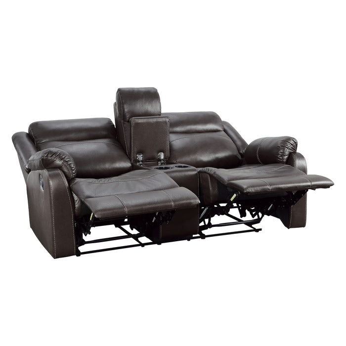 Homelegance - Yerba Double Lay Flat Reclining Love Seat With Center Console in Dark Brown - 9990DB-2