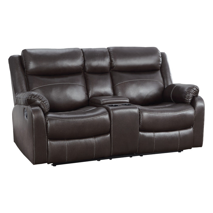 Homelegance - Yerba Double Lay Flat Reclining Love Seat With Center Console in Dark Brown - 9990DB-2
