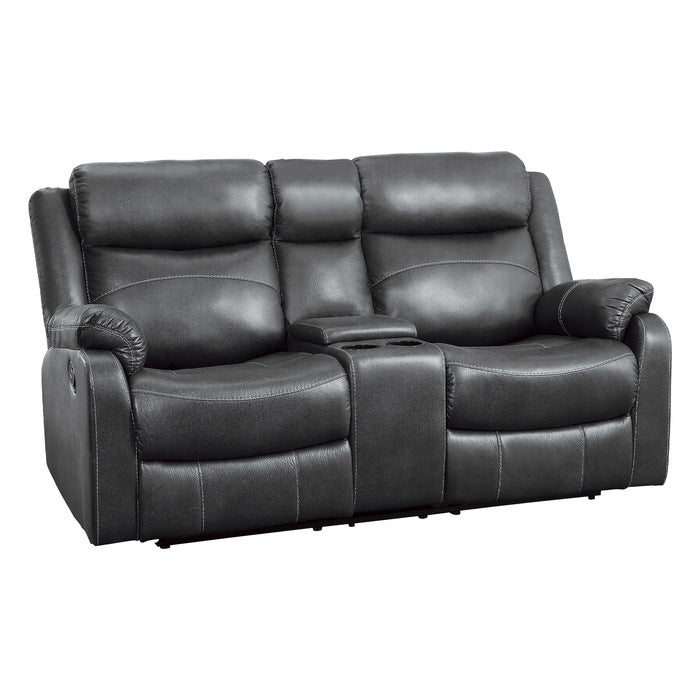 Homelegance - Yerba Double Lay Flat Reclining Love Seat With Center Console in Dark Grey - 9990GY-2