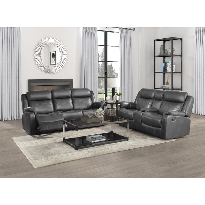 Homelegance - Yerba Double Lay Flat Reclining Love Seat With Center Console in Dark Grey - 9990GY-2