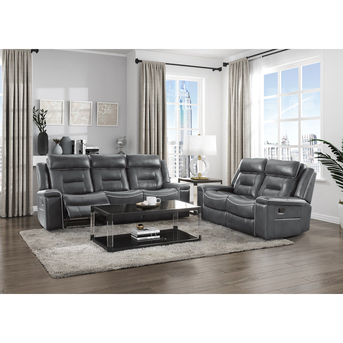 Homelegance - Darwan 2 Piece Double Lay Flat Reclining Sofa Set in Dark Grey - 9999DG-3-2