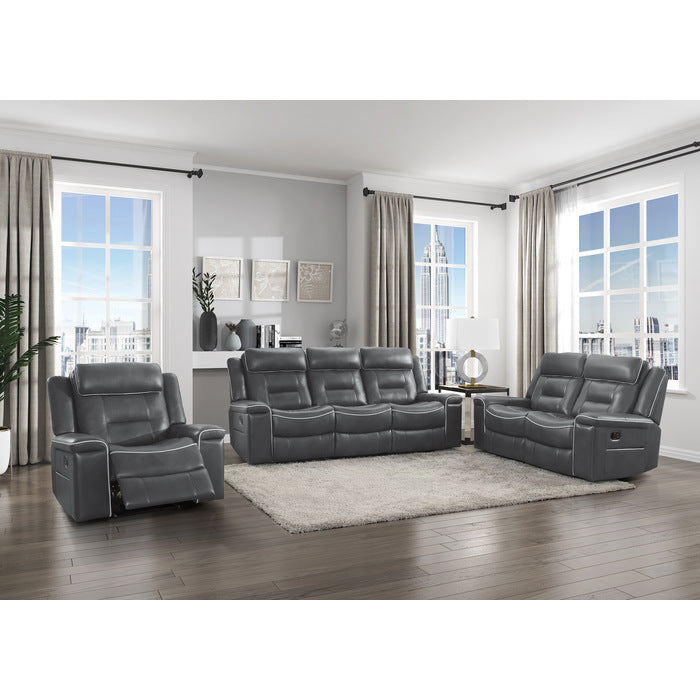 Homelegance - Darwan 3 Piece Double Lay Flat Reclining Living Room Set in Dark Grey - 9999DG-3-2-1 - GreatFurnitureDeal