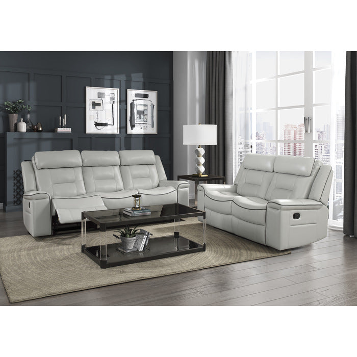 Homelegance - Darwan 2 Piece Double Lay Flat Reclining Sofa Set in Light Grey - 9999GY-3-2 - GreatFurnitureDeal