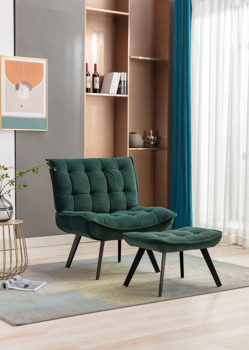 GFD Home - Modern Soft Velvet Fabric Material Large Width Accent Chair Leisure Chair Armchair TV Chair Bedroom Chair With Ottoman Black Legs For Indoor Home And Living Room,Dark Green - GreatFurnitureDeal