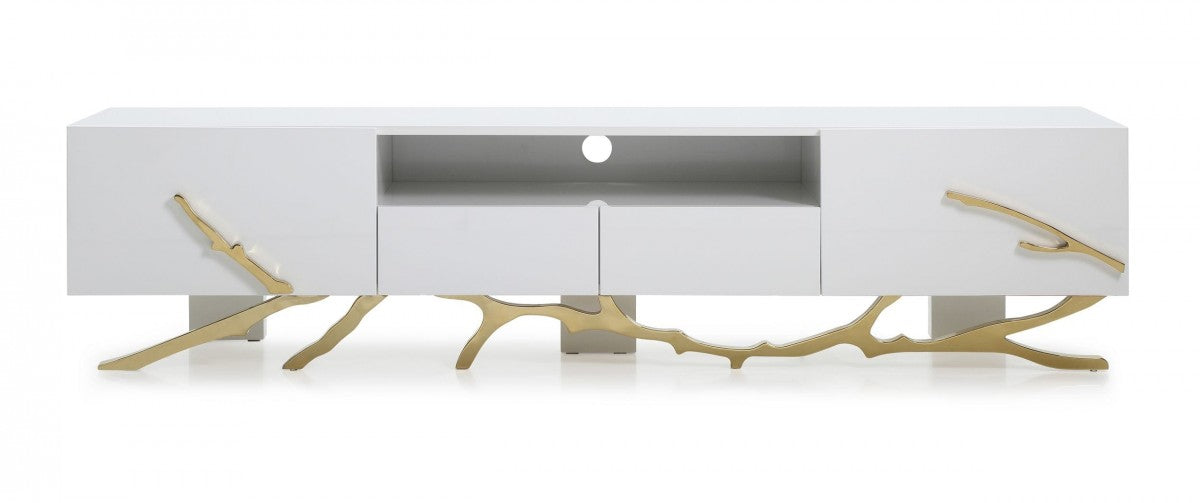 VIG Furniture - Modrest Legend Modern White & Gold TV Stand - VGVCTV8111-WHTGLD
