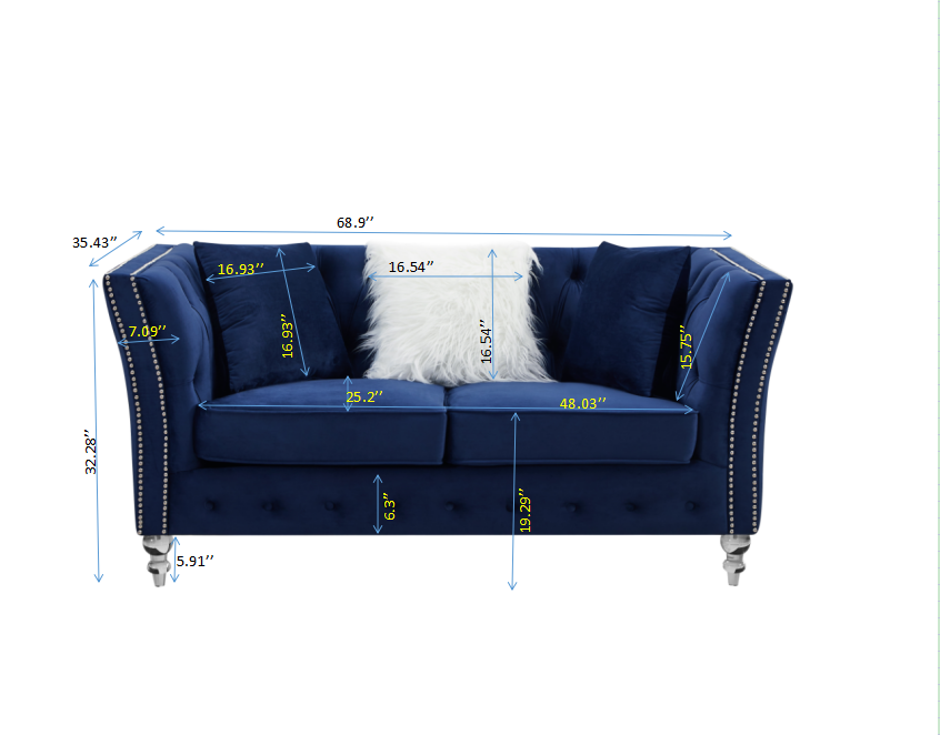 GFD Home - L8085B Two-seat + three-seat sofa navy blue - GreatFurnitureDeal