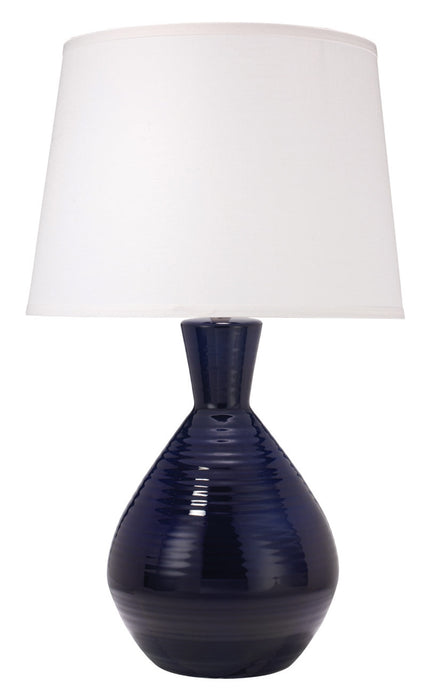 Jamie Young Company - Ash Table Lamp in Navy Ceramic with Large Cone Shade in White Linen - 9ASHNVC131L