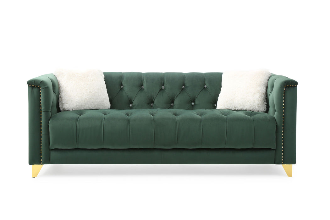 GFD Home - Russell Tufted Upholstery 2 Pc Living Room Set Finished in Velvet Fabric in Green - GreatFurnitureDeal