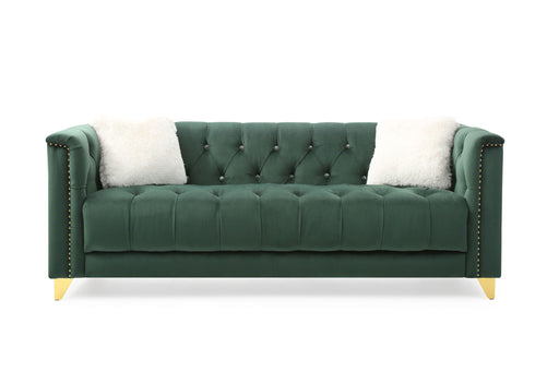GFD Home - Russell Tufted Upholstery 2 Pc Living Room Set Finished in Velvet Fabric in Green - GreatFurnitureDeal