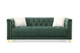 GFD Home - Russell Tufted Upholstery 2 Pc Living Room Set Finished in Velvet Fabric in Green - GreatFurnitureDeal