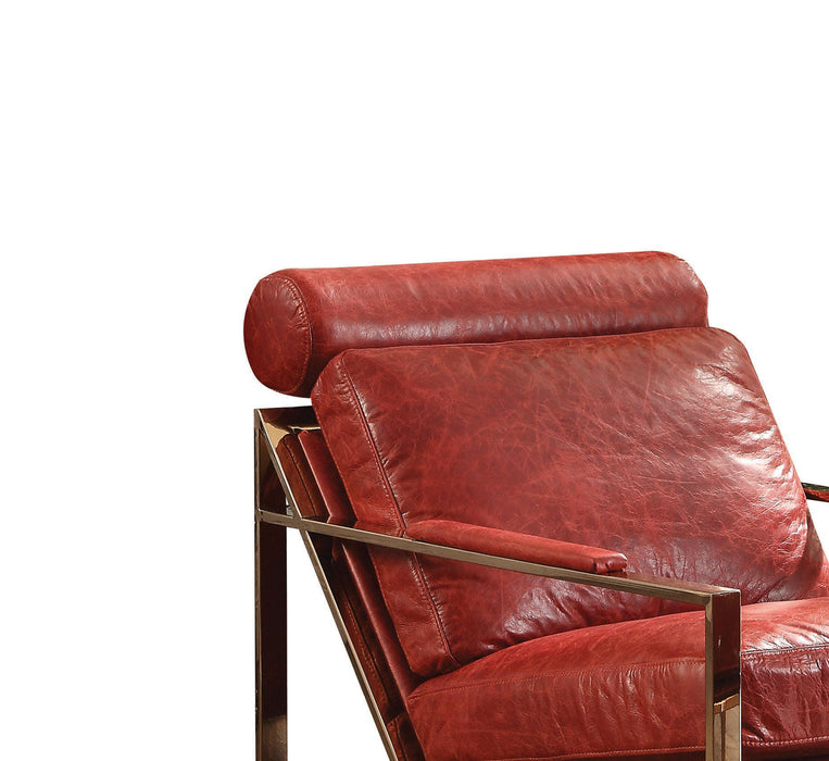 Metal Frame Leather Upholstered Accent Chair in Red - GreatFurnitureDeal