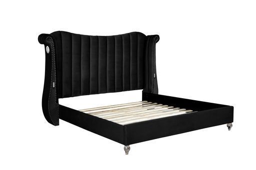 GFD Home - Tulip Queen Upholstery Bed made with Wood in Black - GreatFurnitureDeal