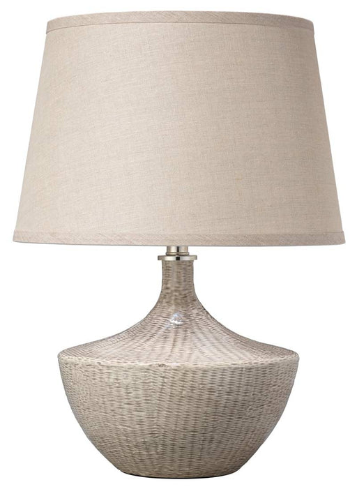 Jamie Young Company - Basketweave Table Lamp in Off White Ceramic with Medium Open Cone Shade in Natural Linen - 9BASKWHC255M